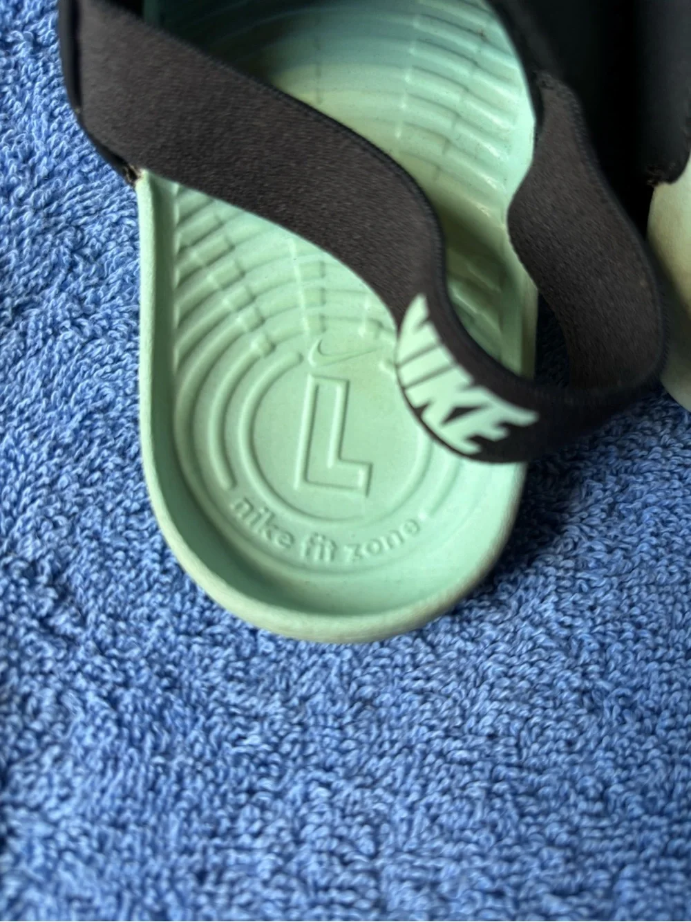 Nike Black Slides with Mint Green Footbed and Rose Gold Swoosh